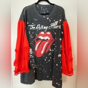 One of a Kind Reworked Vintage Rolling Stones Long Sleeve Tee - Black and Red